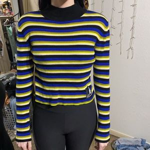 Neon striped turtle neck sweater